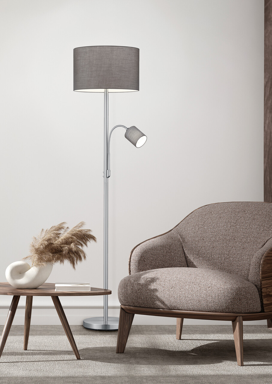 Lampadar Hotel, TRIO, 40x170 cm, 60W, 1x E27, metal/textil, gri/argintiu - imagine 4